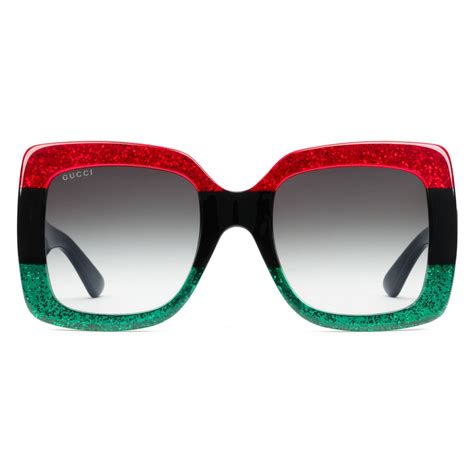 gucci square frame sunglasses red and green|gucci rectangular sunglasses with chain.